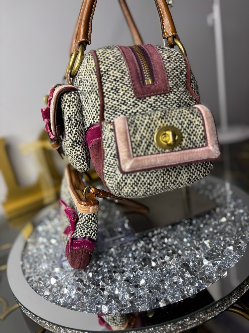 Coach 2005 vintage Soho Tweed Y2K Swarovski Bow satchel w/matching wristlet GUC - Picture 8 of 17